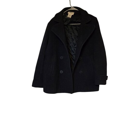 L.L. Bean Womens Black Wool Blend Double-Breasted‎ Peacoat Quilted Winter Jacket - Picture 2 of 7